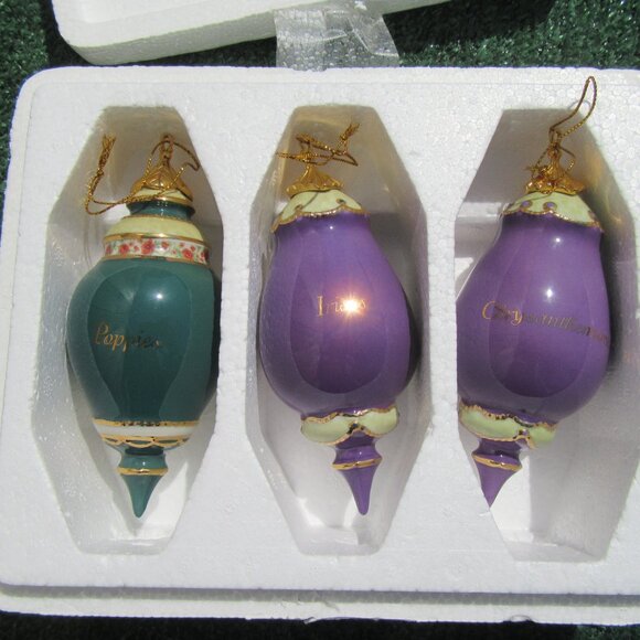 3 Bradford Editions Lena Liu Forever Flowers Christmas Ornaments Irises Poppies - Picture 5 of 9